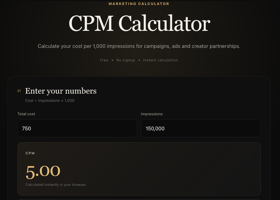 ViralTranscript CPM Calculator with an example CPM calculation
